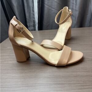 Nine West Women's Sandy Open Toe Block Heel Sandals Taupe Size:9.5